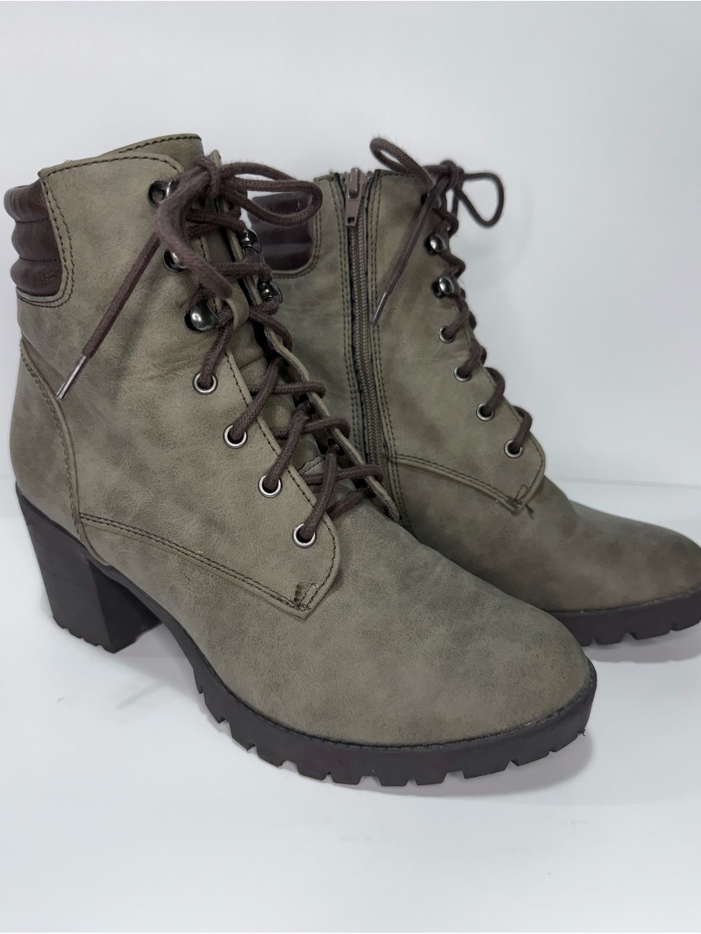 Report Women's Boots Brown Size 9 Lace Up with Zipper Chunky Heel Booties Ankle